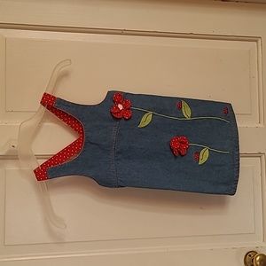 Zoey girl chambray lady bug jumper with 3d flowers, girls 4 great condition